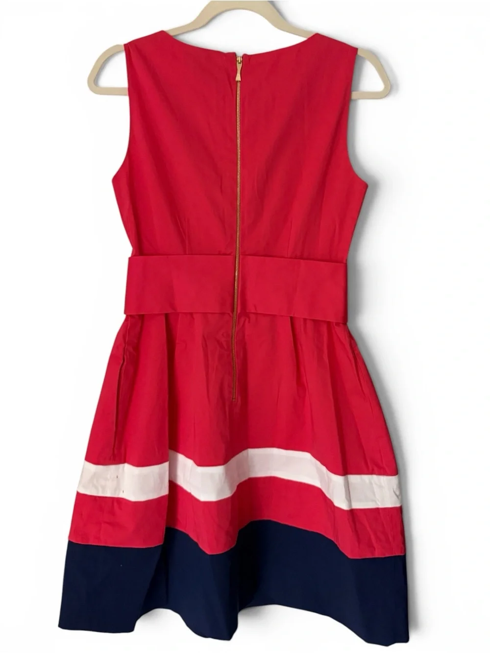 Kate Spade Sawyer Belted Colorblock Dress Pink/Red White Navy Stripe Fit Flare 6